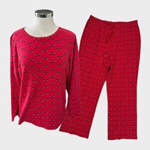Croft & Barrow Womens Large 2 Piece Pajama Set Red with Black Scottie Dog Print
